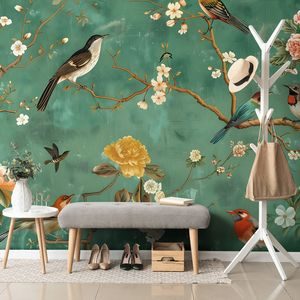 PAPIER PEINT – OISEAUX VINTAGE SUR LES BRANCHES - PAPIER PEINT OISEAUX - PAPIERS PEINTS PANORAMIQUES