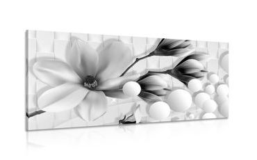 TABLEAU SUR TOILE – MAGNOLIA EN NOIR ET BLANC AVEC DES ÉLÉMENTS ABSTRAITS - TABLEAUX EN NOIR ET BLANC - TABLEAUX