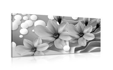 TABLEAU SUR TOILE – MAGNOLIA EN NOIR ET BLANC SUR FOND ABSTRAIT - TABLEAUX EN NOIR ET BLANC - TABLEAUX