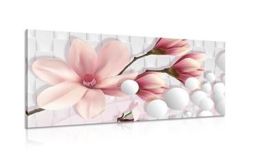 TABLEAU SUR TOILE – MAGNOLIA AVEC DES ÉLÉMENTS ABSTRAITS - TABLEAUX DE FLEURS - TABLEAUX