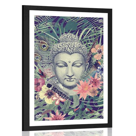 AFFICHE AVEC PASSE-PARTOUT – BOUDDHA SUR FOND EXOTIQUE - FENG SHUI - AFFICHES