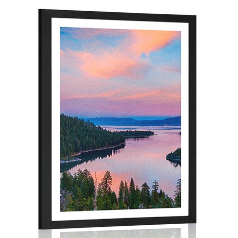 AFFICHE AVEC PASSE-PARTOUT – LAC AU COUCHER DU SOLEIL - NATURE - AFFICHES