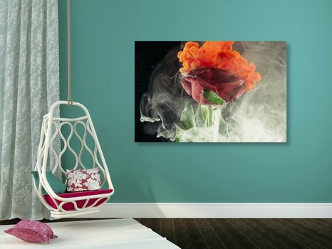 TABLEAU SUR TOILE – ROSE AVEC DES ÉLÉMENTS ABSTRAITS - TABLEAUX DE FLEURS - TABLEAUX