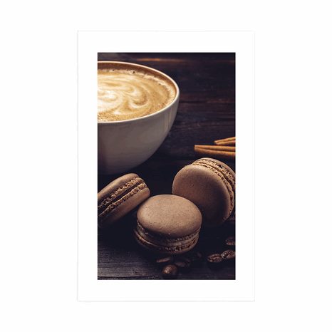 AFFICHE – CAFÉ AVEC MACARONS AU CHOCOLAT - AVEC UN MOTIF DE CUISINE - AFFICHES