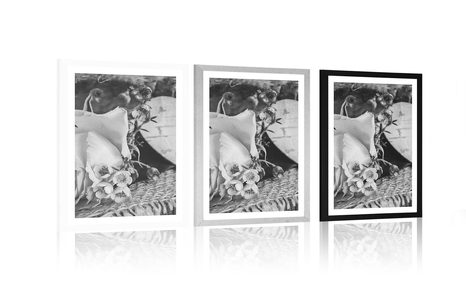 AFFICHE – ROSE ET CŒUR EN JUTE EN NOIR ET BLANC - NOIR ET BLANC - AFFICHES