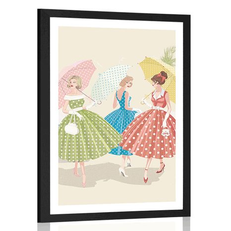 AFFICHE – DAMES RÉTRO AVEC PARAPLUIES - VINTAGE ET RÉTRO - AFFICHES