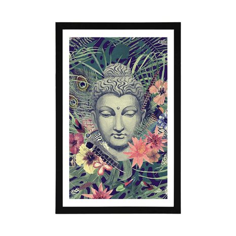 AFFICHE AVEC PASSE-PARTOUT – BOUDDHA SUR FOND EXOTIQUE - FENG SHUI - AFFICHES