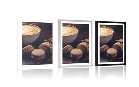 AFFICHE – CAFÉ AVEC MACARONS AU CHOCOLAT - AVEC UN MOTIF DE CUISINE - AFFICHES