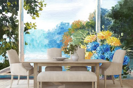 PAPIER PEINT – BOUQUET PRINTANIER À LA FENÊTRE - PAPIERS PEINTS AVEC IMITATION DE PEINTURES - PAPIERS PEINTS PANORAMIQUES