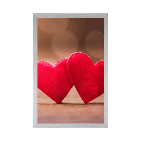 AFFICHE – PETITS CŒURS ROUGES SUR TEXTURE BOIS - AMOUR - AFFICHES