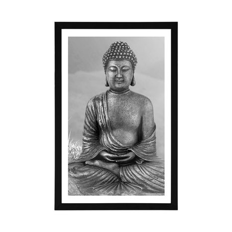 AFFICHE – STATUE DE BOUDDHA EN POSITION DE MÉDITATION EN NOIR ET BLANC - NOIR ET BLANC - AFFICHES