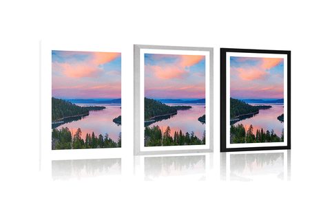 AFFICHE AVEC PASSE-PARTOUT – LAC AU COUCHER DU SOLEIL - NATURE - AFFICHES