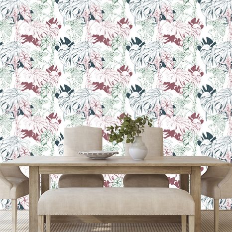 PAPIER PEINT – FEUILLES DE MONSTERA COLORÉES - PAPIERS PEINTS NATURE - PAPIERS PEINTS PANORAMIQUES