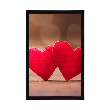 AFFICHE – PETITS CŒURS ROUGES SUR TEXTURE BOIS - AMOUR - AFFICHES