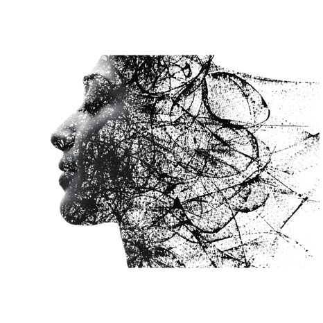 PAPIER PEINT – FEMME AVEC ÉLÉMENTS ABSTRAITS - PAPIERS PEINTS NOIR ET BLANC - PAPIERS PEINTS PANORAMIQUES