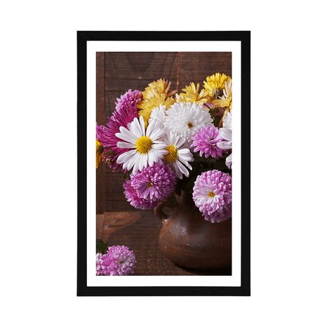AFFICHE AVEC PASSE-PARTOUT – NATURE MORTE AVEC CHRYSANTHÈMES D'AUTOMNE - FLEURS - AFFICHES
