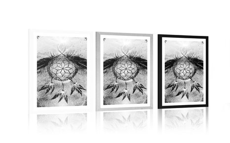 AFFICHE – ATTRAPE-RÊVES INDIEN EN NOIR ET BLANC - NOIR ET BLANC - AFFICHES