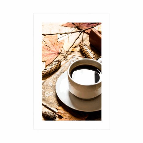 AFFICHE – TASSE DE CAFÉ EN AMBIANCE AUTOMNALE - AVEC UN MOTIF DE CUISINE - AFFICHES