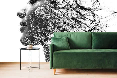 PAPIER PEINT – FEMME AVEC ÉLÉMENTS ABSTRAITS - PAPIERS PEINTS NOIR ET BLANC - PAPIERS PEINTS PANORAMIQUES