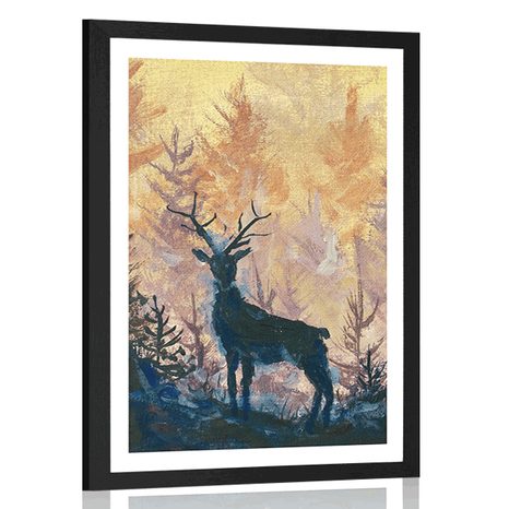 AFFICHE AVEC PASSE-PARTOUT – PEINTURE ARTISTIQUE DE LA FORÊT - ANIMAUX - AFFICHES