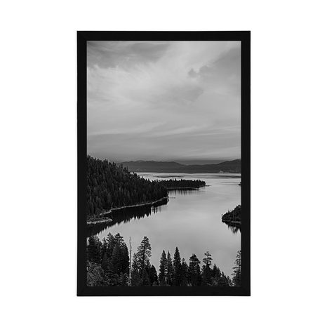 AFFICHE – LAC AU COUCHER DU SOLEIL EN NOIR ET BLANC - NATURE - AFFICHES
