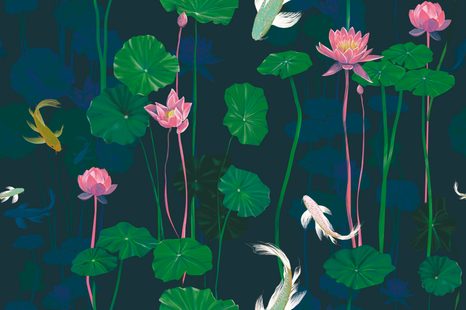PAPIER PEINT – NÉNUPHARS ET CARPES KOI - PAPIERS PEINTS ANIMAUX - PAPIERS PEINTS PANORAMIQUES