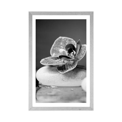 AFFICHE – ORCHIDÉE ET PIERRES ZEN EN NOIR ET BLANC - NOIR ET BLANC - AFFICHES