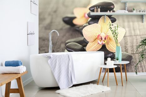 PAPIER PEINT PANORAMIQUE – ORCHIDÉES ET PIERRES ZEN - PAPIERS PEINTS FENG SHUI - PAPIERS PEINTS PANORAMIQUES