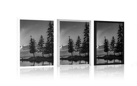 AFFICHE – LAC DE MONTAGNE EN NOIR ET BLANC - NOIR ET BLANC - AFFICHES