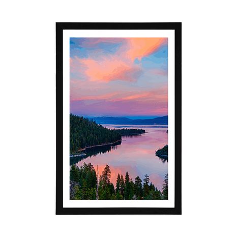 AFFICHE AVEC PASSE-PARTOUT – LAC AU COUCHER DU SOLEIL - NATURE - AFFICHES