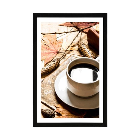 AFFICHE – TASSE DE CAFÉ EN AMBIANCE AUTOMNALE - AVEC UN MOTIF DE CUISINE - AFFICHES