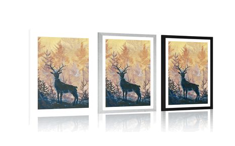 AFFICHE AVEC PASSE-PARTOUT – PEINTURE ARTISTIQUE DE LA FORÊT - ANIMAUX - AFFICHES