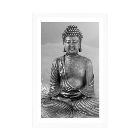 AFFICHE – STATUE DE BOUDDHA EN POSITION DE MÉDITATION EN NOIR ET BLANC - NOIR ET BLANC - AFFICHES