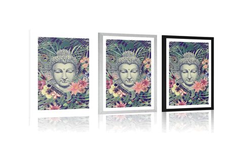 AFFICHE AVEC PASSE-PARTOUT – BOUDDHA SUR FOND EXOTIQUE - FENG SHUI - AFFICHES