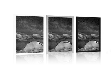 AFFICHE – TENTE SOUS CIEL NOCTURNE EN NOIR ET BLANC - NOIR ET BLANC - AFFICHES