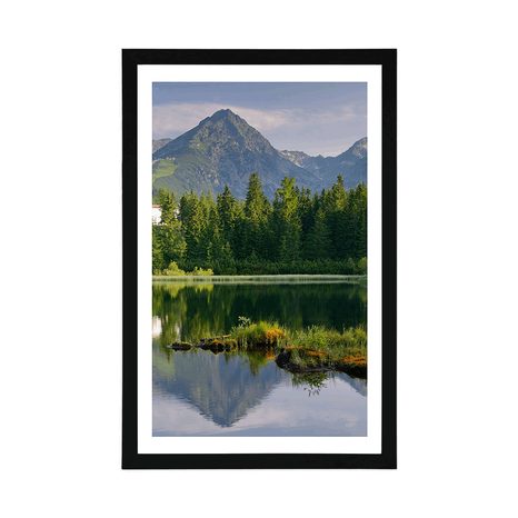 AFFICHE AVEC PASSE-PARTOUT – PANORAMA MAGNIFIQUE DES MONTAGNES AU BORD DU LAC - NATURE - AFFICHES