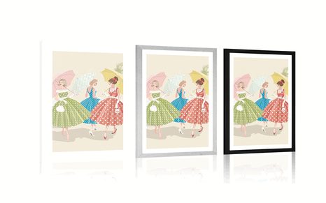 AFFICHE – DAMES RÉTRO AVEC PARAPLUIES - VINTAGE ET RÉTRO - AFFICHES