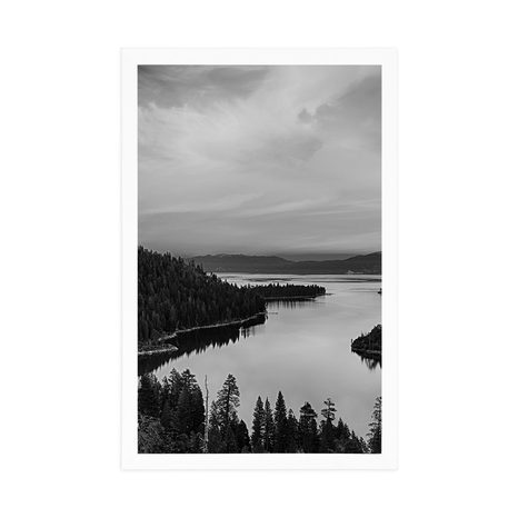 AFFICHE – LAC AU COUCHER DU SOLEIL EN NOIR ET BLANC - NATURE - AFFICHES