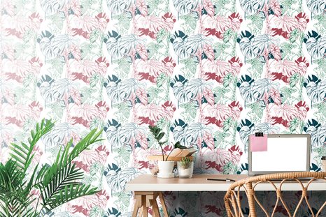 PAPIER PEINT – FEUILLES DE MONSTERA COLORÉES - PAPIERS PEINTS NATURE - PAPIERS PEINTS PANORAMIQUES
