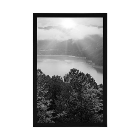 AFFICHE – RIVIÈRE AU MILIEU DE LA FORÊT EN NOIR ET BLANC - NOIR ET BLANC - AFFICHES