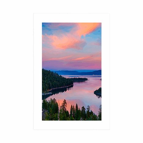 AFFICHE AVEC PASSE-PARTOUT – LAC AU COUCHER DU SOLEIL - NATURE - AFFICHES