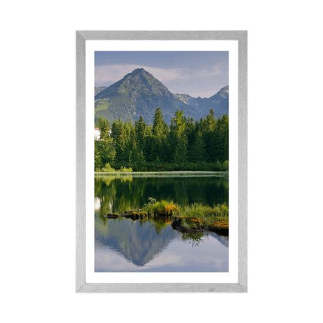 AFFICHE AVEC PASSE-PARTOUT – PANORAMA MAGNIFIQUE DES MONTAGNES AU BORD DU LAC - NATURE - AFFICHES