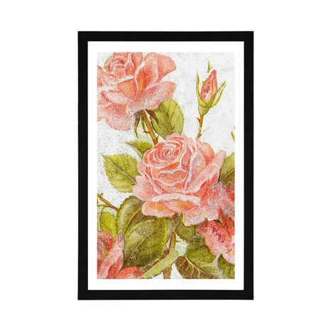AFFICHE AVEC PASSE-PARTOUT – BOUQUET VINTAGE DE ROSES - FLEURS - AFFICHES
