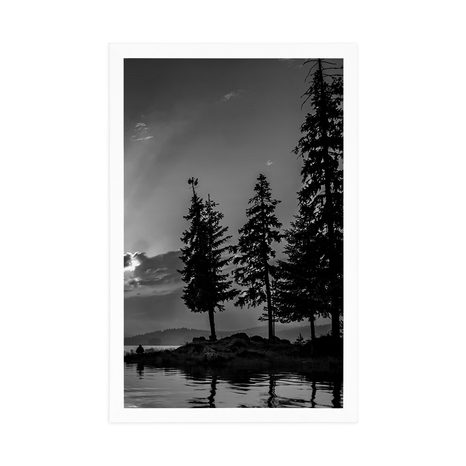 AFFICHE – LAC DE MONTAGNE EN NOIR ET BLANC - NOIR ET BLANC - AFFICHES