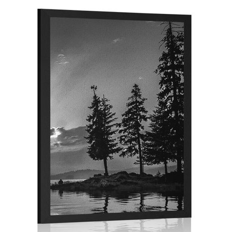 AFFICHE – LAC DE MONTAGNE EN NOIR ET BLANC - NOIR ET BLANC - AFFICHES