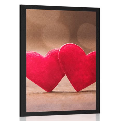 AFFICHE – PETITS CŒURS ROUGES SUR TEXTURE BOIS - AMOUR - AFFICHES