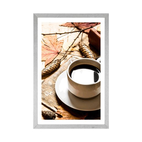 AFFICHE – TASSE DE CAFÉ EN AMBIANCE AUTOMNALE - AVEC UN MOTIF DE CUISINE - AFFICHES