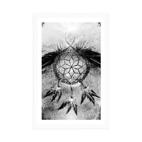 AFFICHE – ATTRAPE-RÊVES INDIEN EN NOIR ET BLANC - NOIR ET BLANC - AFFICHES