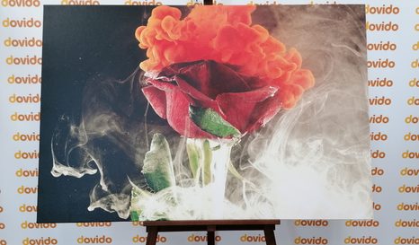 TABLEAU SUR TOILE – ROSE AVEC DES ÉLÉMENTS ABSTRAITS - TABLEAUX DE FLEURS - TABLEAUX