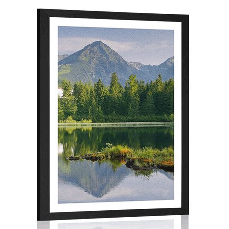 AFFICHE AVEC PASSE-PARTOUT – PANORAMA MAGNIFIQUE DES MONTAGNES AU BORD DU LAC - NATURE - AFFICHES